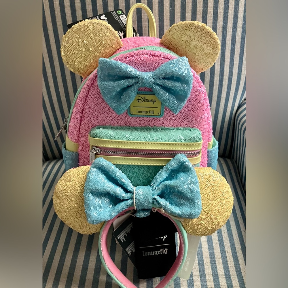 Loungefly Disney Sequin ✨ Backpack and matching ears Headband NWT